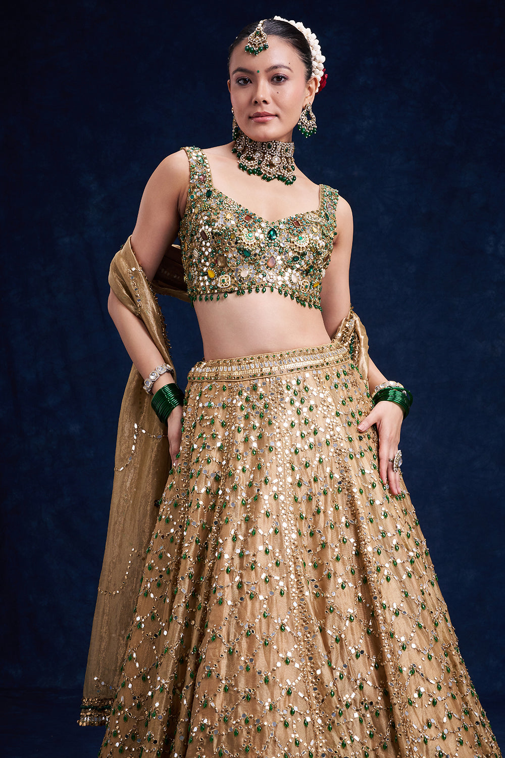 Gold Tissue Silk Bridal Lehenga with Stone Work