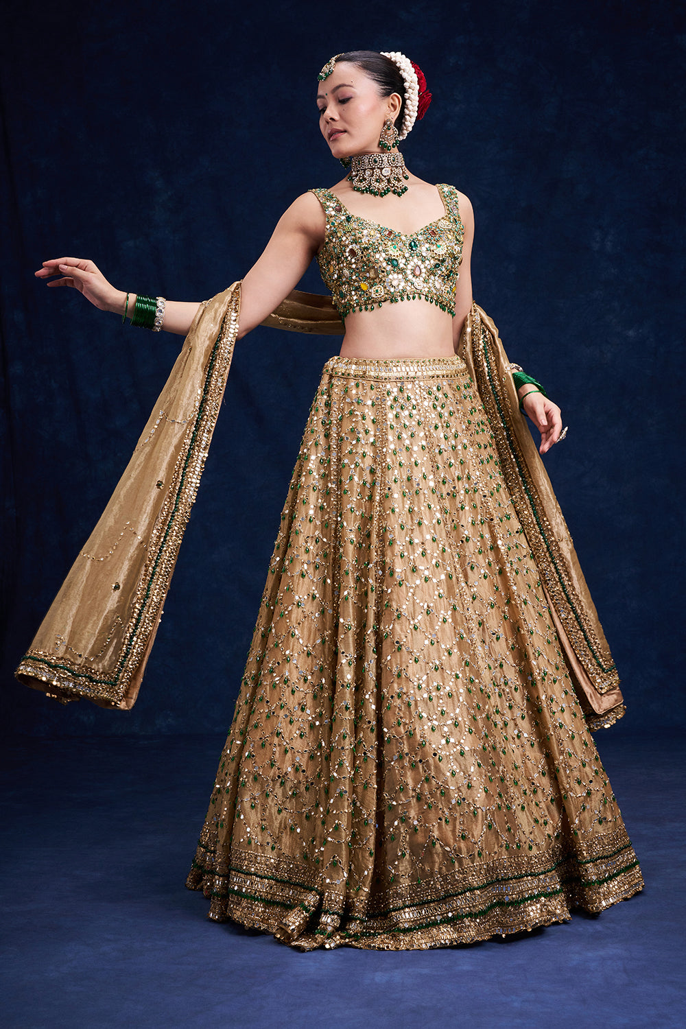 Gold Tissue Silk Bridal Lehenga with Stone Work