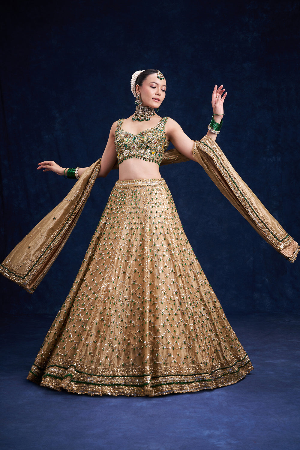 Gold Tissue Silk Bridal Lehenga with Stone Work