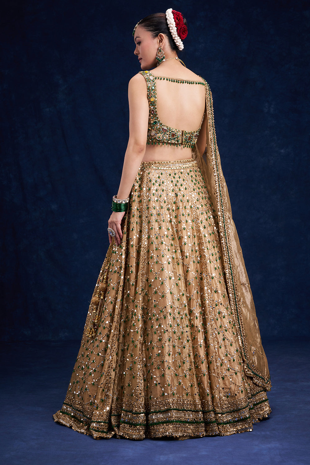 Gold Tissue Silk Bridal Lehenga with Stone Work