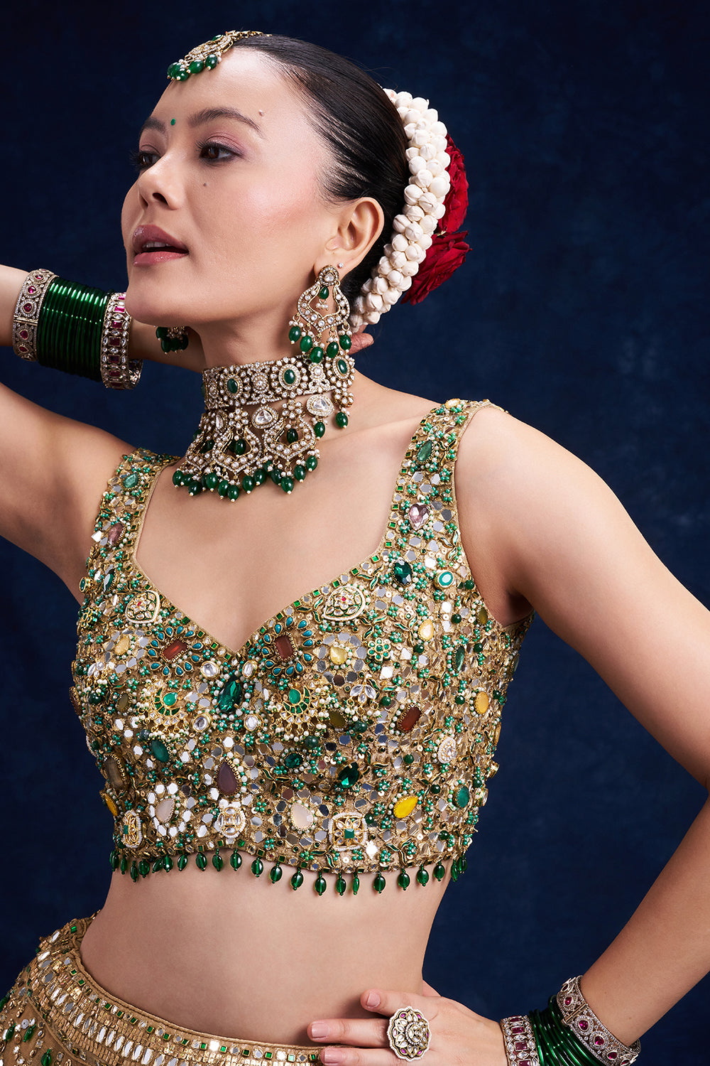Gold Tissue Silk Bridal Lehenga with Stone Work
