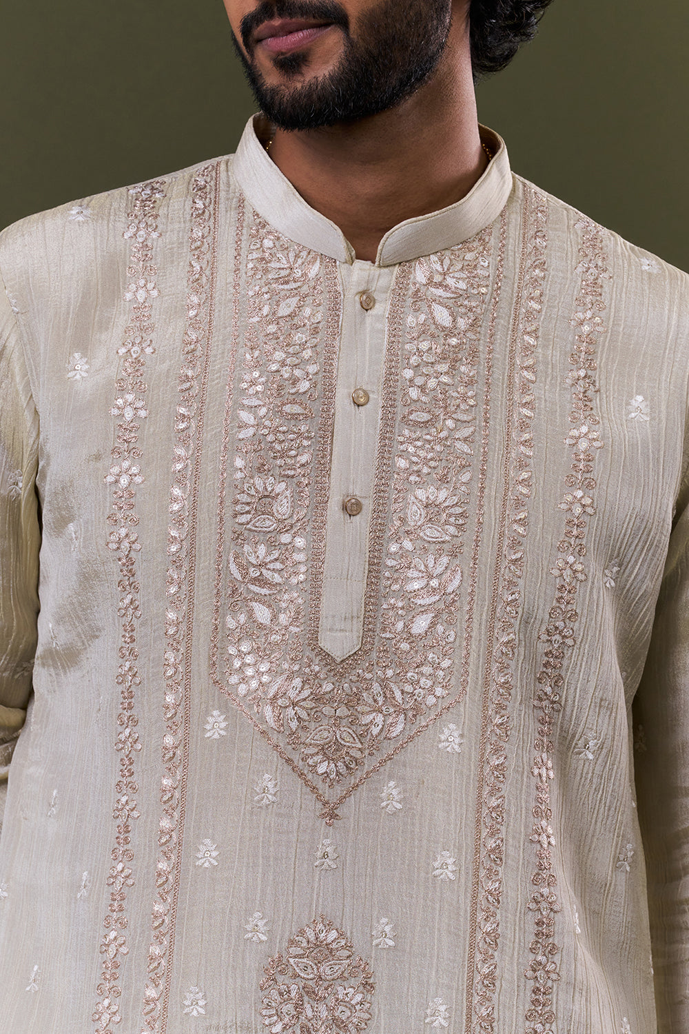Gold Tissue Silk Resham Embellished Festive Kurta Set