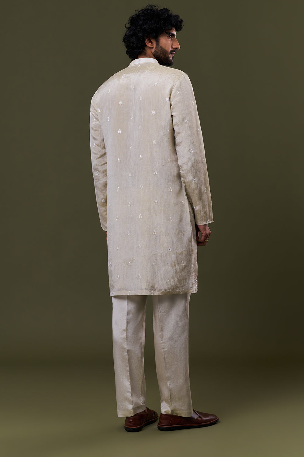 Gold Tissue Silk Resham Embellished Festive Kurta Set