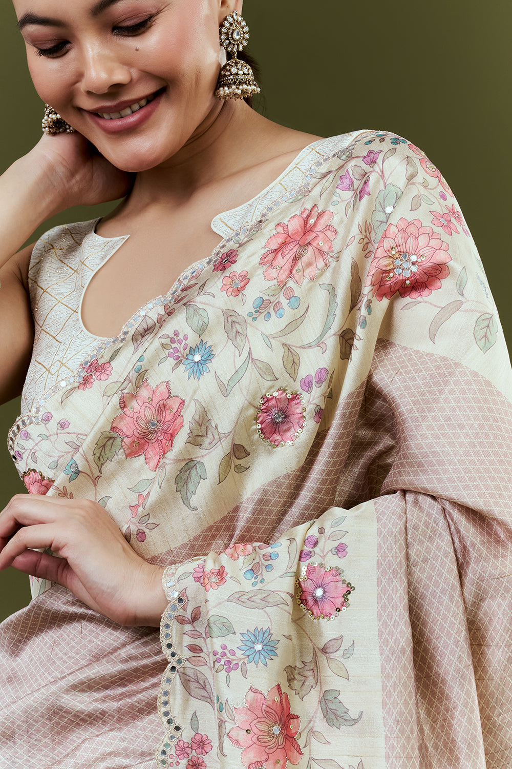 Golden Tussar Silk Saree with Sequin Work