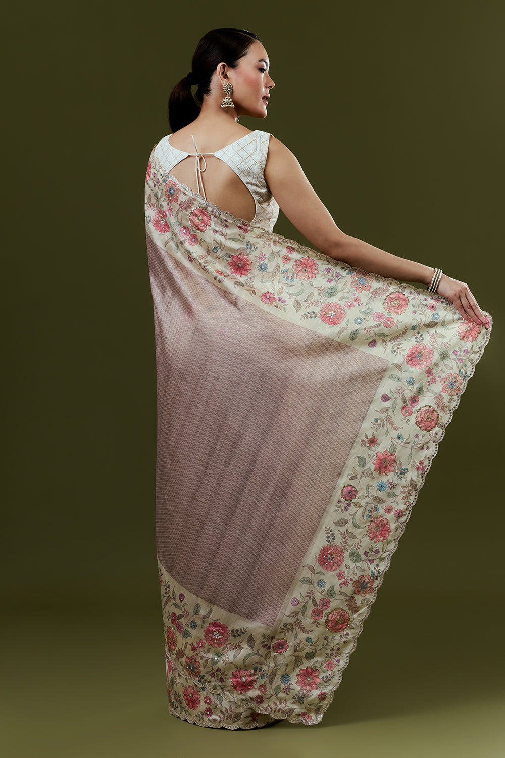 Golden Tussar Silk Saree with Sequin Work