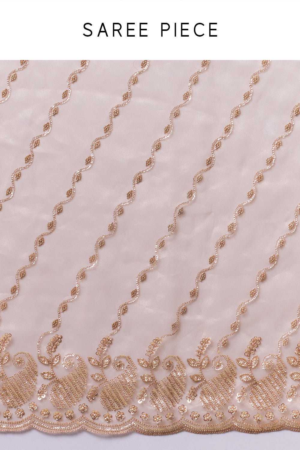 Golden Beige Organza Embroidered Saree with Sequin and Cutdana Work