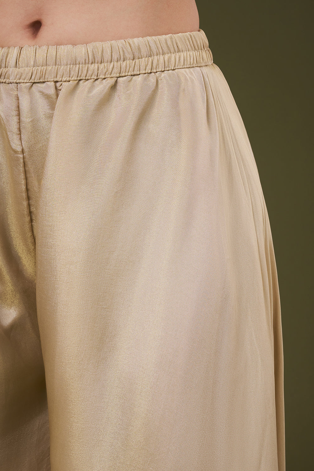 Golden Beige Tissue Palazzo Co ord Suit with Resham and Bead Work