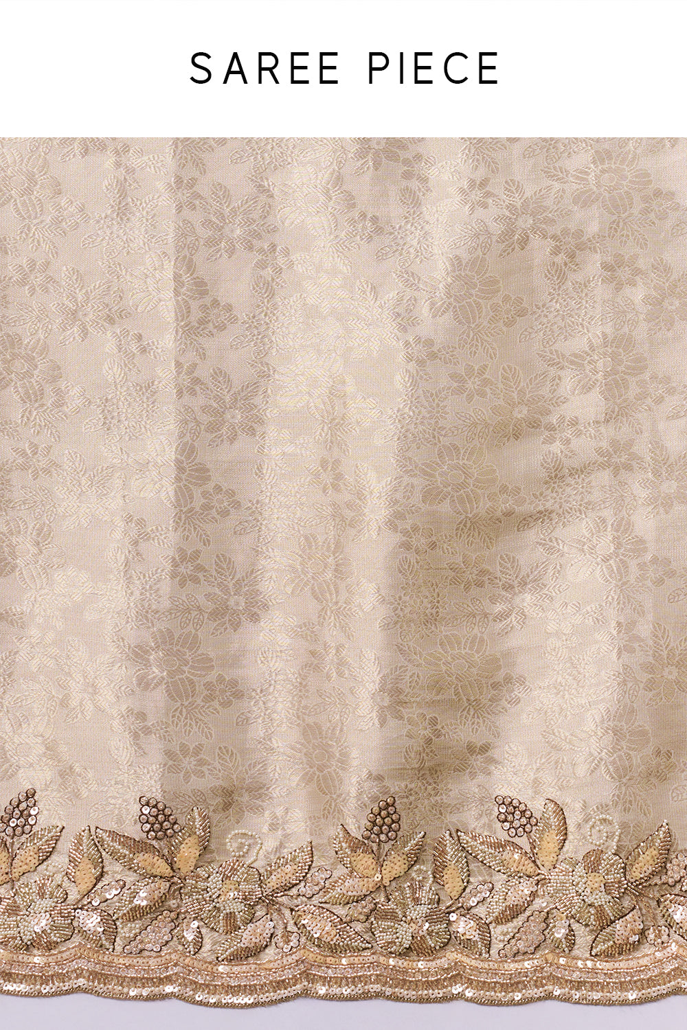 Golden Jacquard Embroidered Saree with Sequin and Cut Work