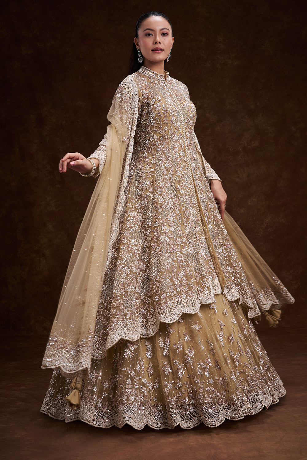 Golden Net Bridal Lehenga with Ornate Scalloped Borders