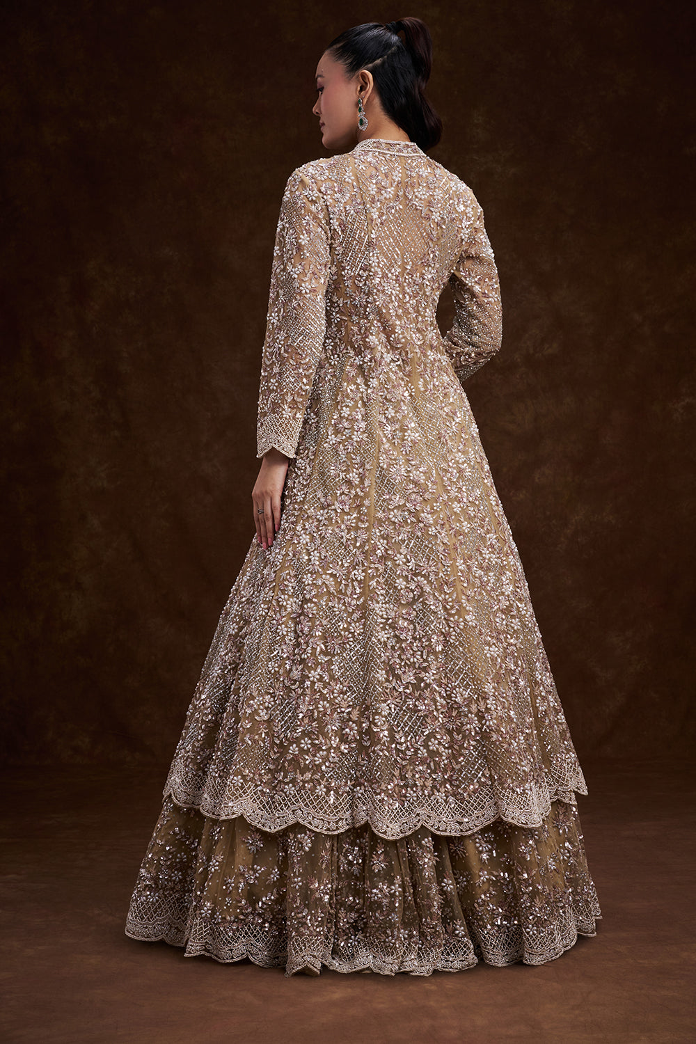 Golden Net Bridal Lehenga with Ornate Scalloped Borders