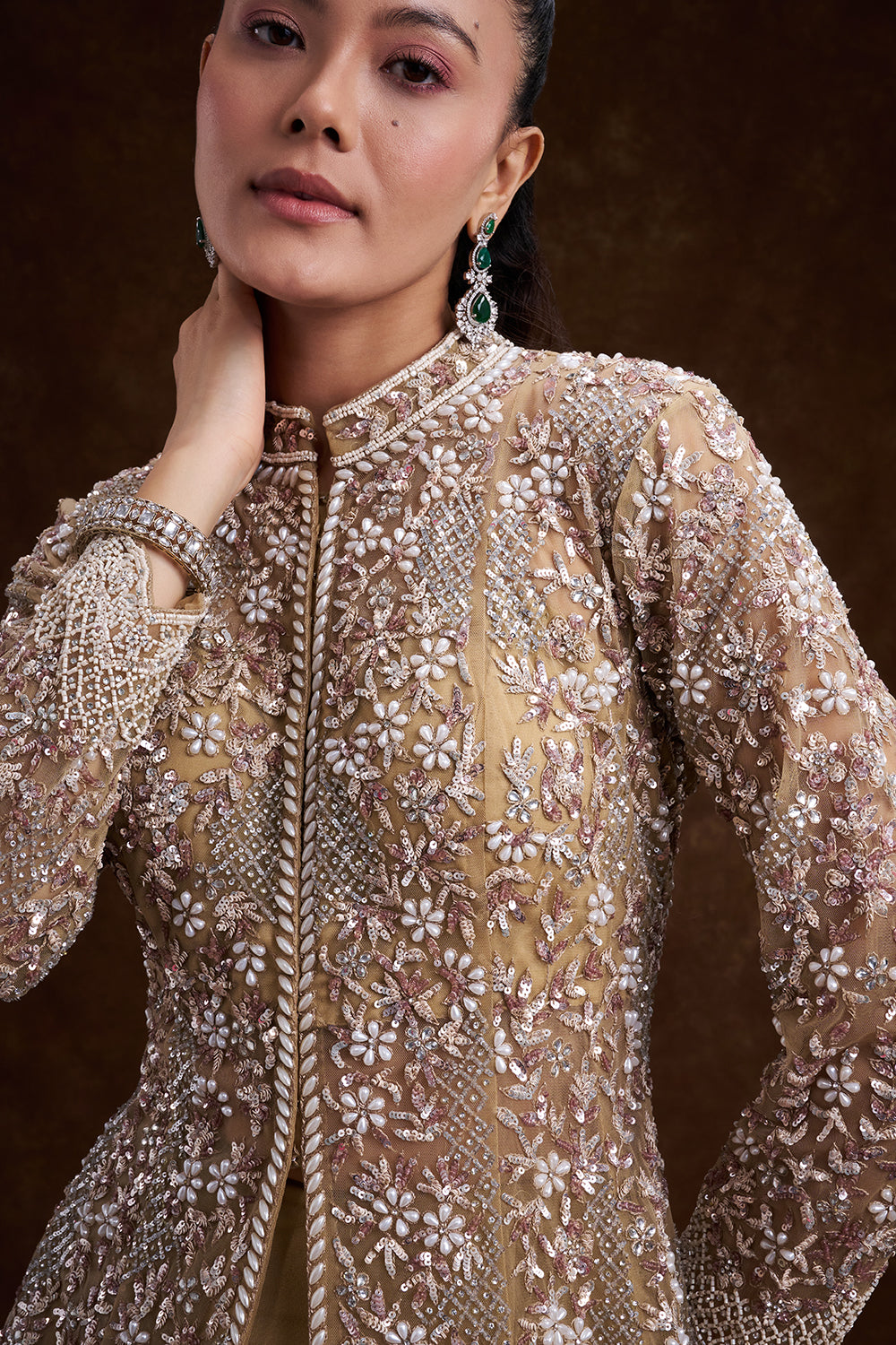 Golden Net Bridal Lehenga with Ornate Scalloped Borders