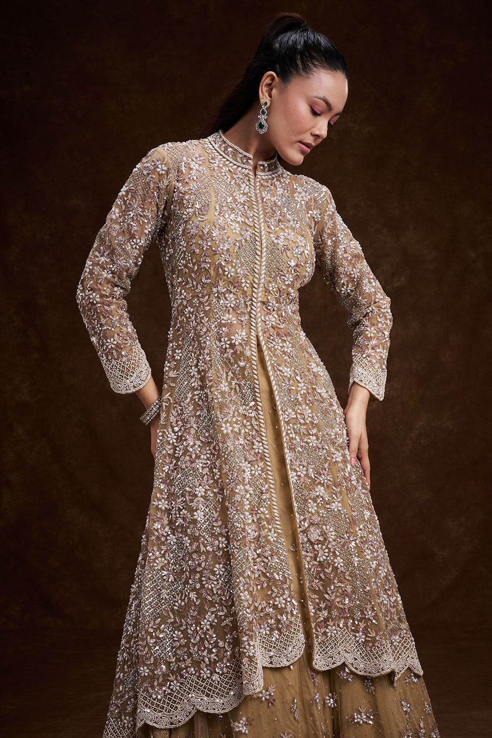 Golden Net Bridal Lehenga with Ornate Scalloped Borders