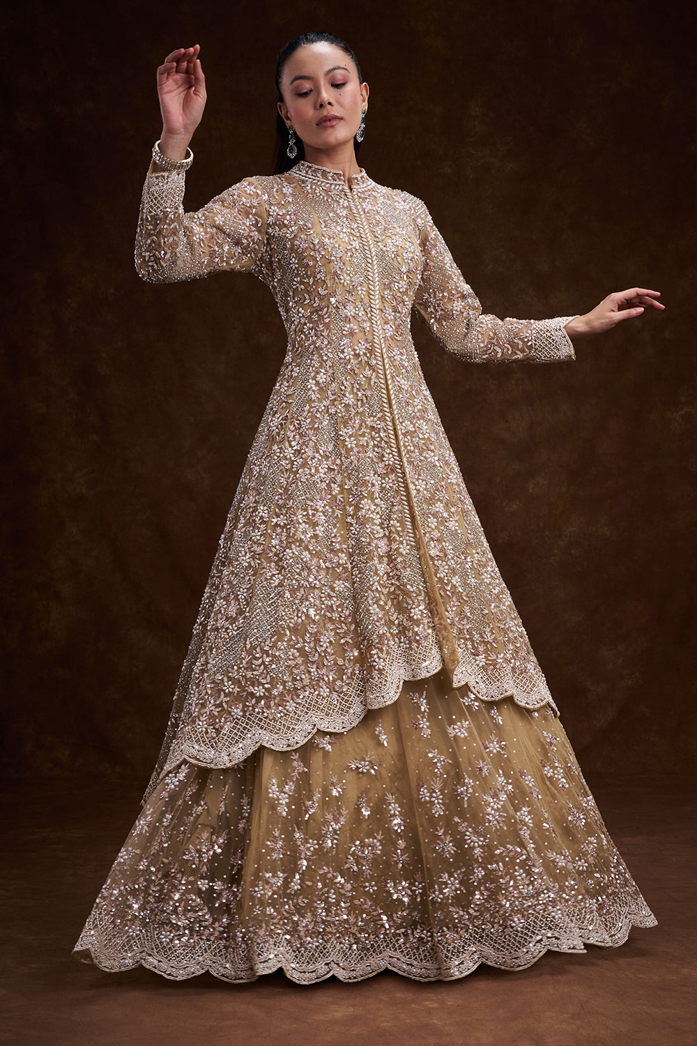 Golden Net Bridal Lehenga with Ornate Scalloped Borders