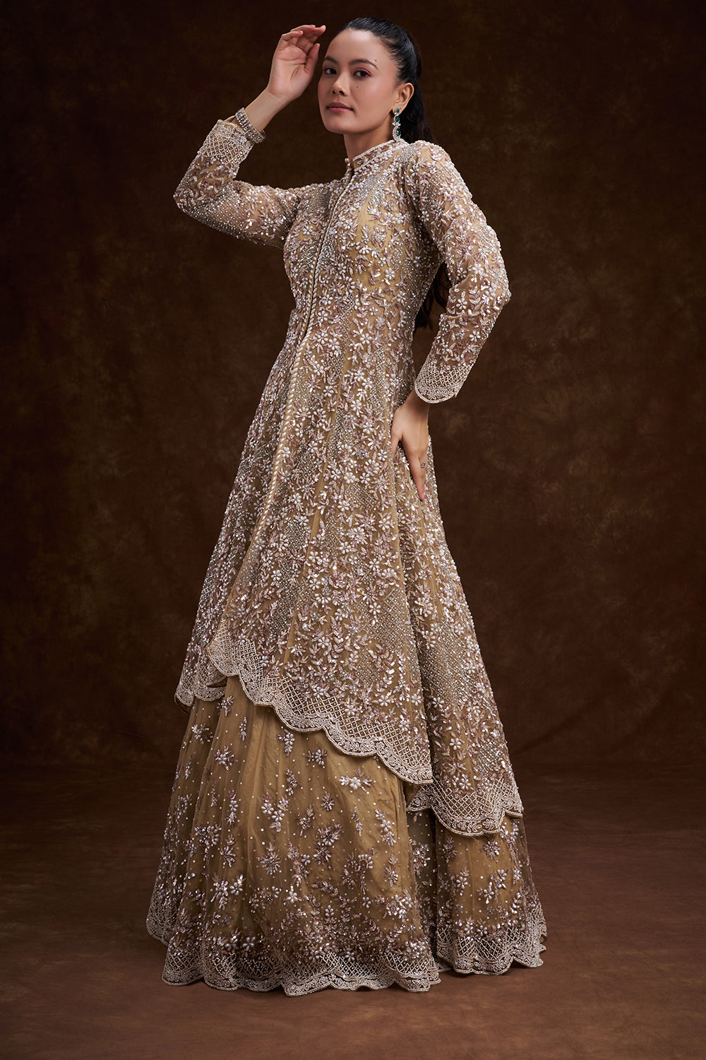 Golden Net Bridal Lehenga with Ornate Scalloped Borders