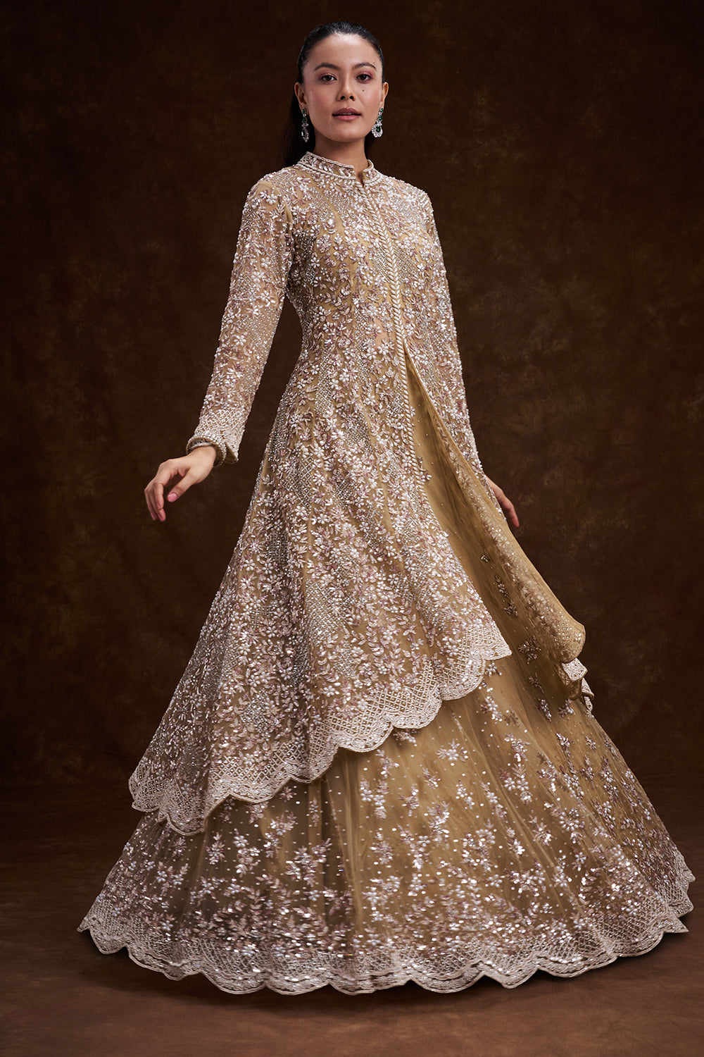 Golden Net Bridal Lehenga with Ornate Scalloped Borders