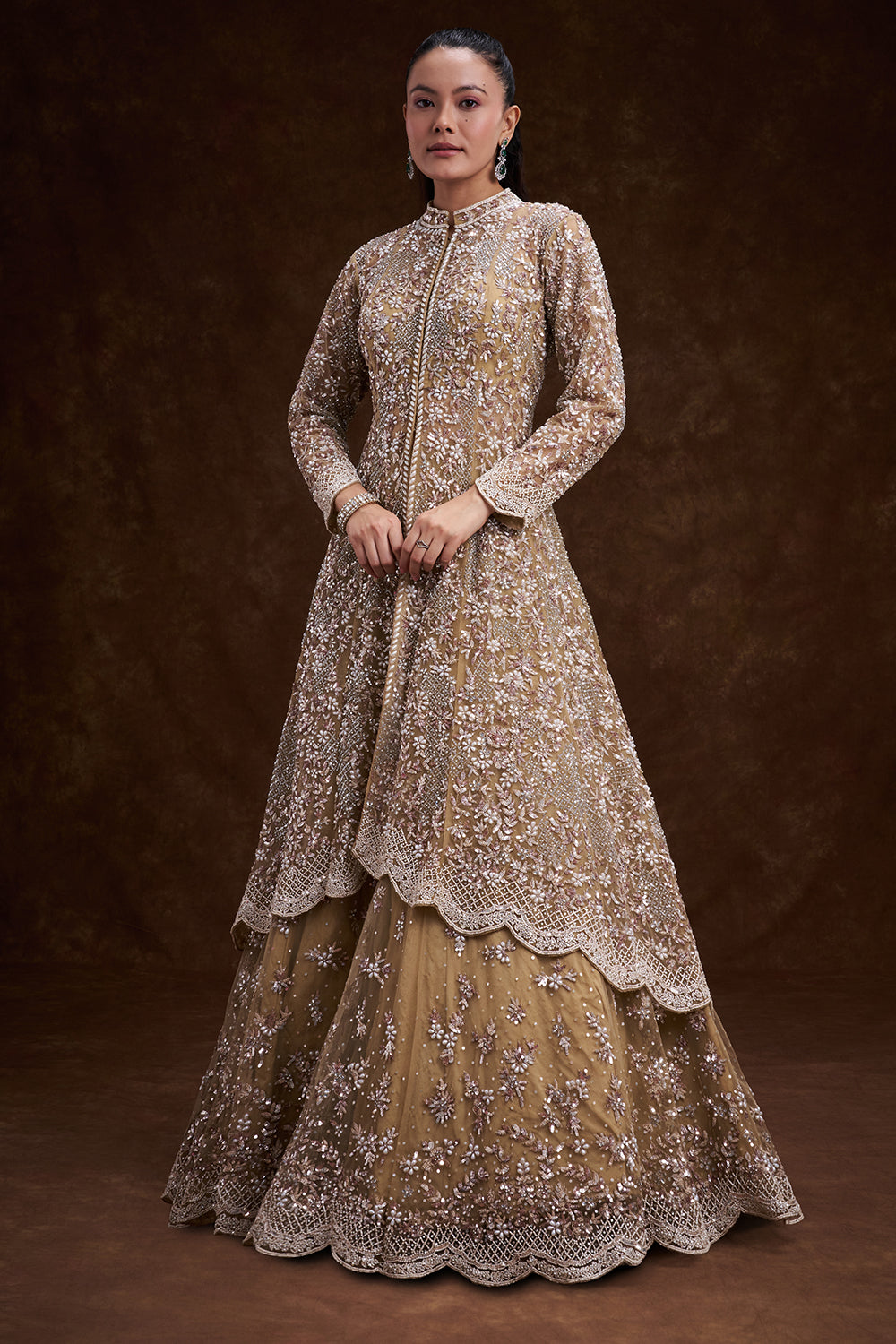 Golden Net Bridal Lehenga with Ornate Scalloped Borders
