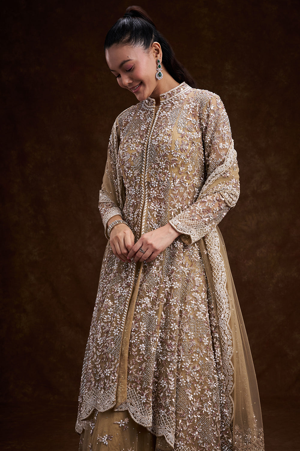 Golden Net Bridal Lehenga with Ornate Scalloped Borders