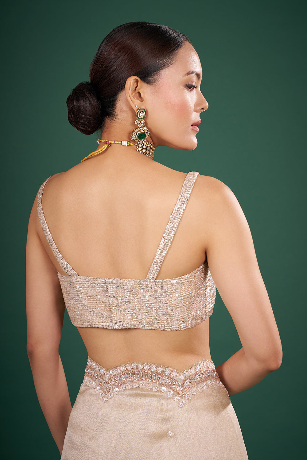 Golden Net Saree with Elegant Sequin Border and Unstitched Blouse