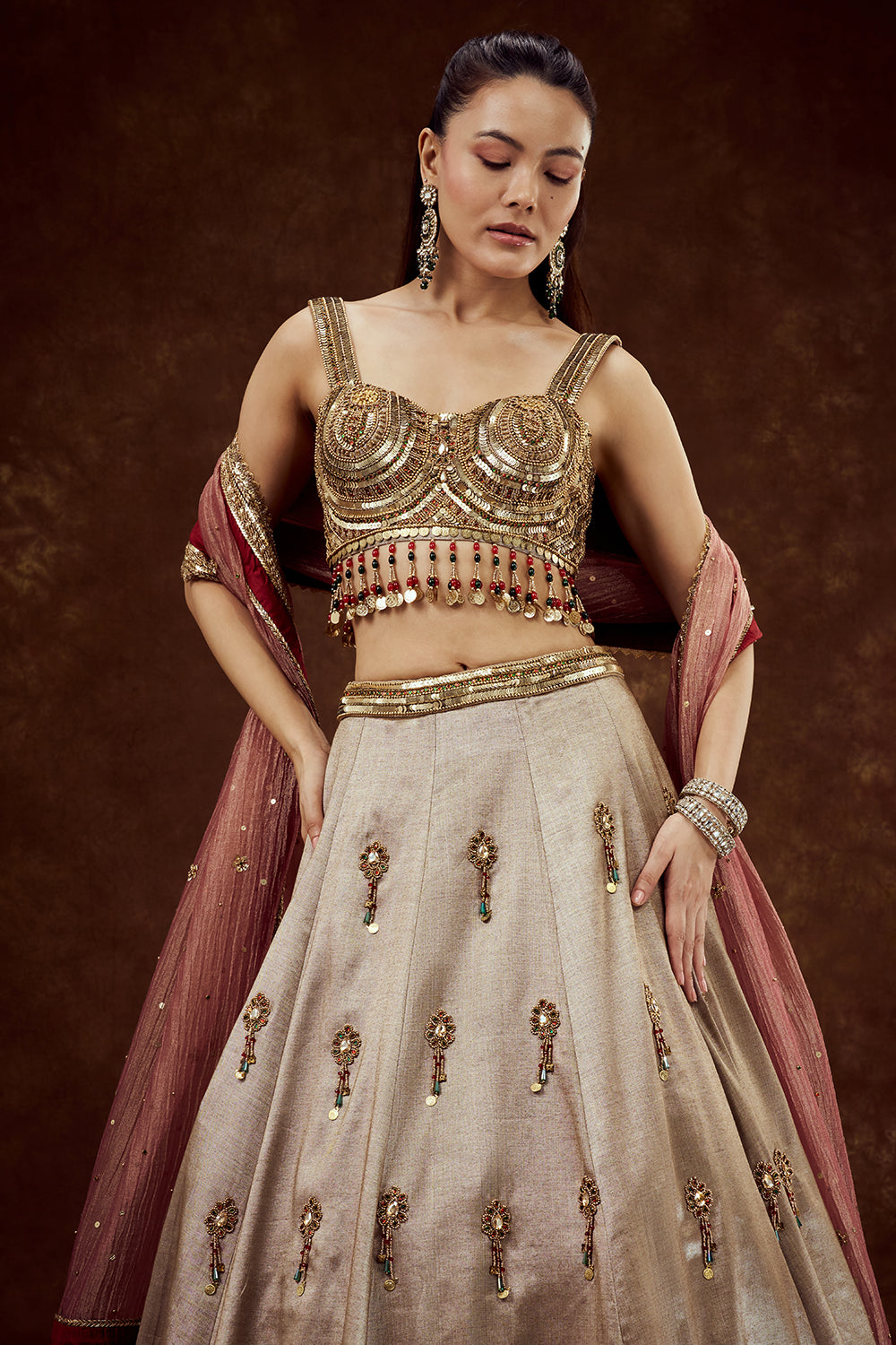 Golden Tissue Lehenga with Sequin and Bead Work