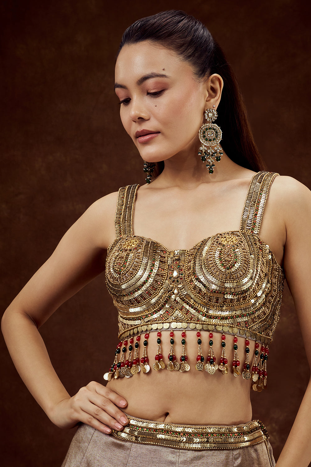 Golden Tissue Lehenga with Sequin and Bead Work