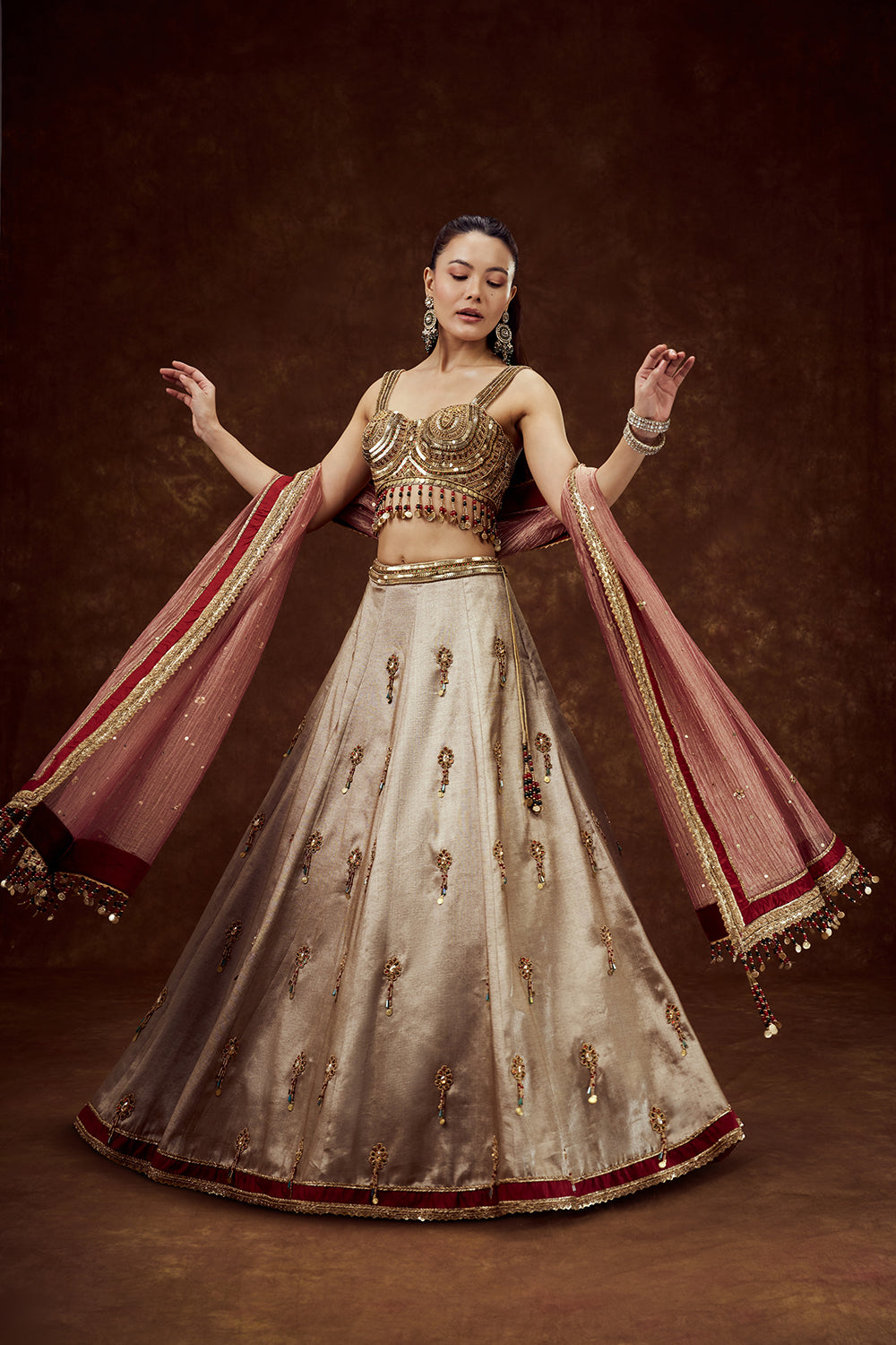Golden Tissue Lehenga with Sequin and Bead Work