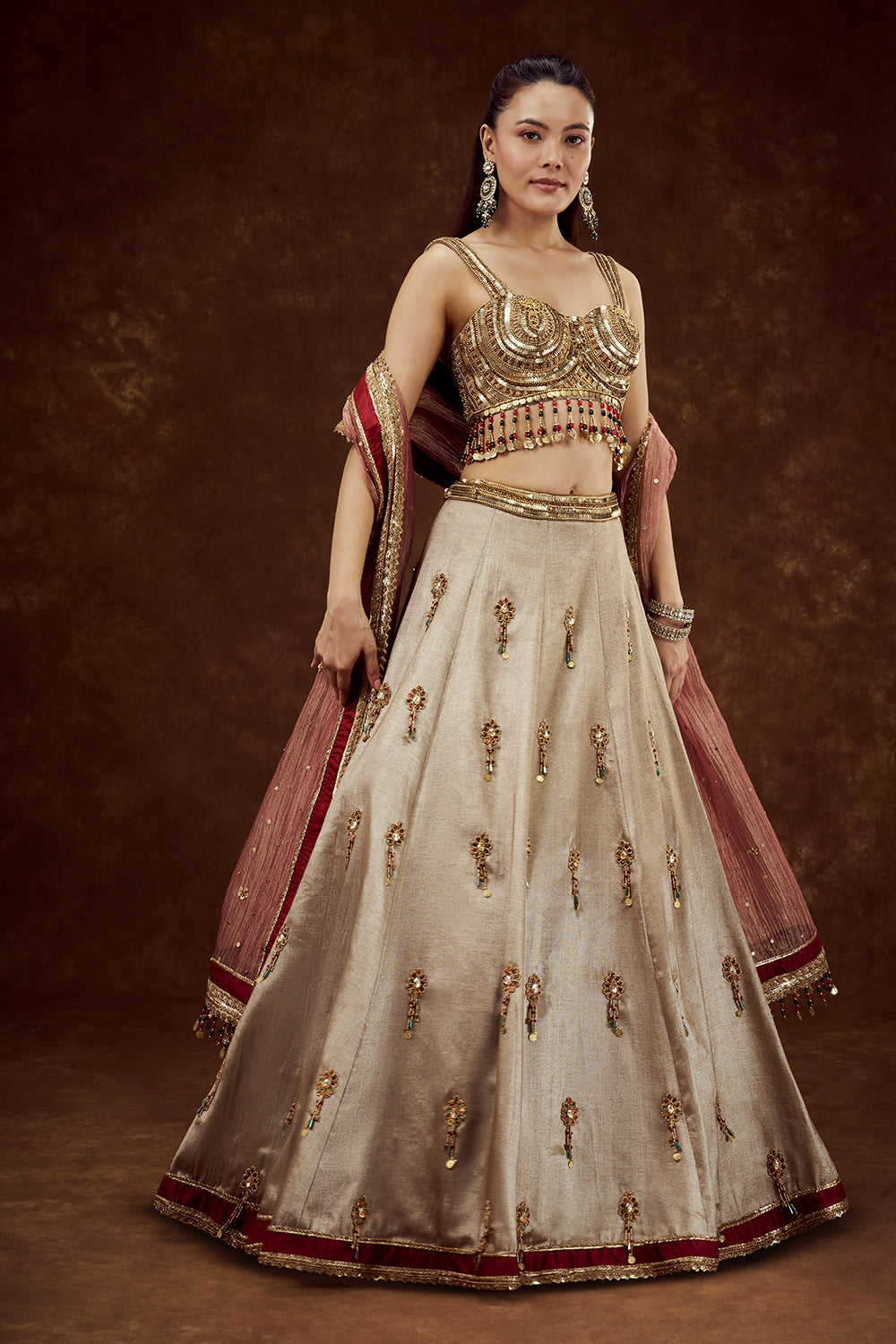 Golden Tissue Lehenga with Sequin and Bead Work