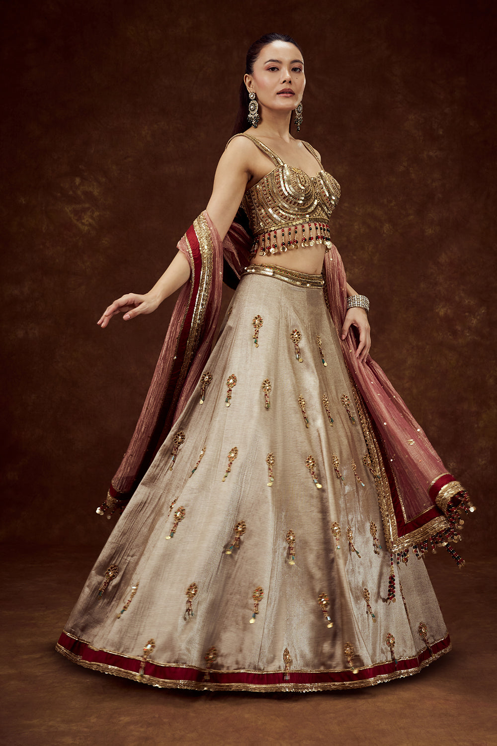 Golden Tissue Lehenga with Sequin and Bead Work