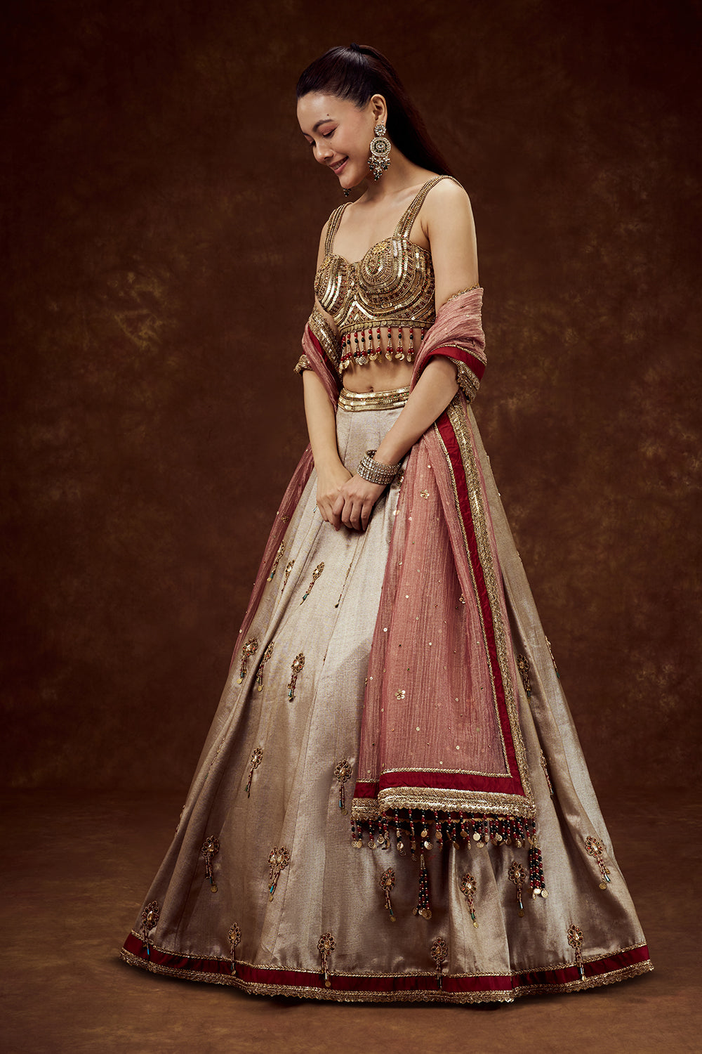 Golden Tissue Lehenga with Sequin and Bead Work