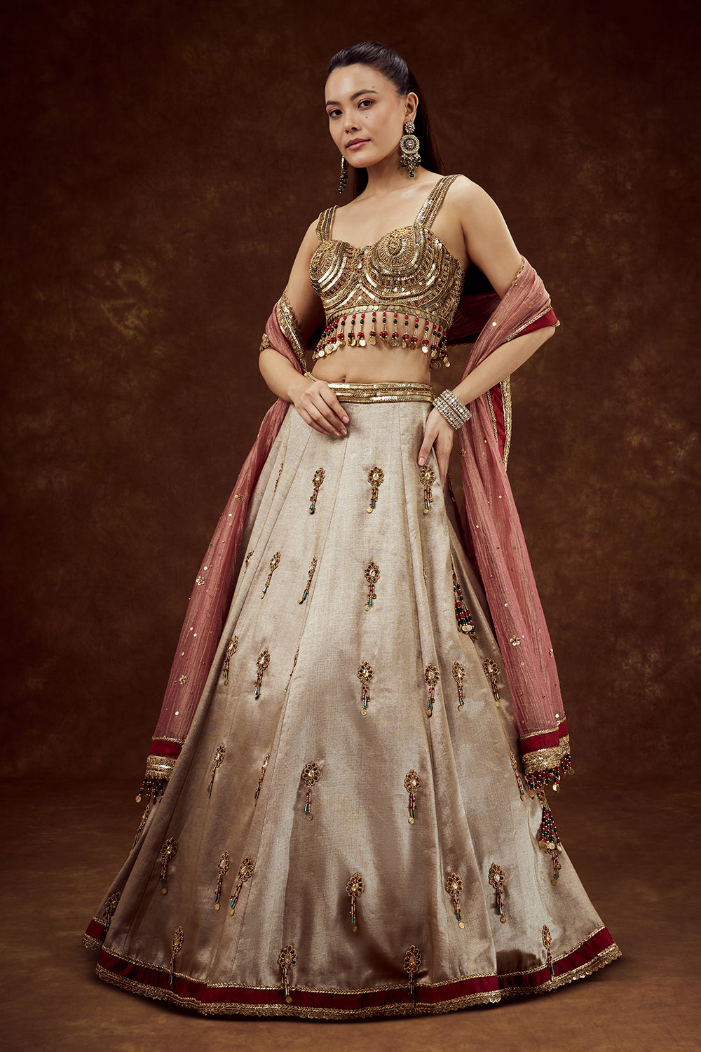 Golden Tissue Lehenga with Sequin and Bead Work