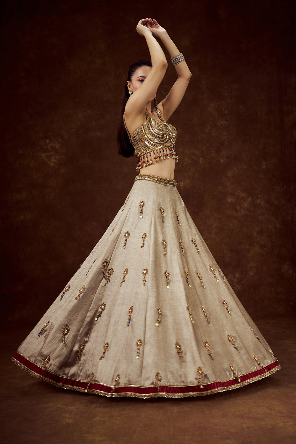 Golden Tissue Lehenga with Sequin and Bead Work