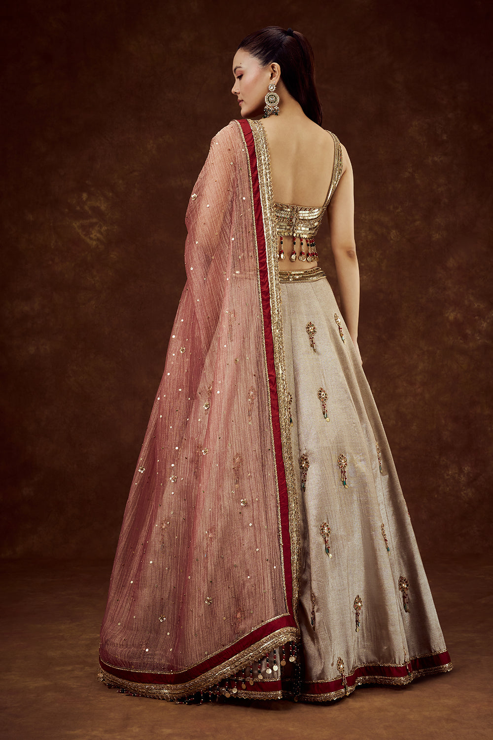 Golden Tissue Lehenga with Sequin and Bead Work
