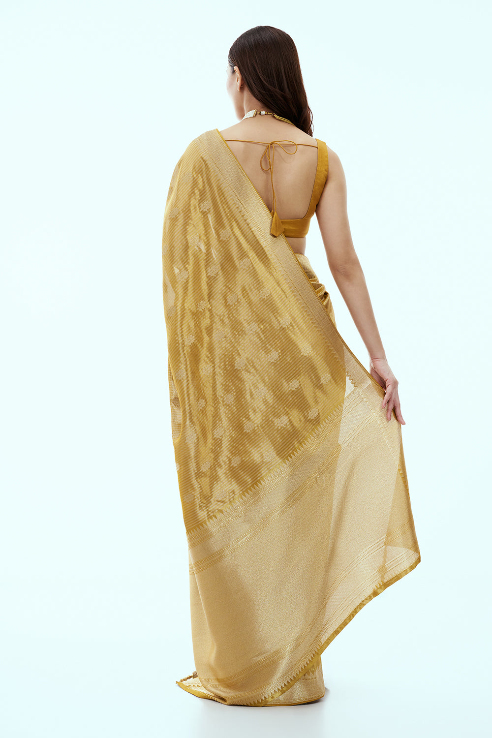 Golden Tissue Printed Saree with Cutdana and Sequins