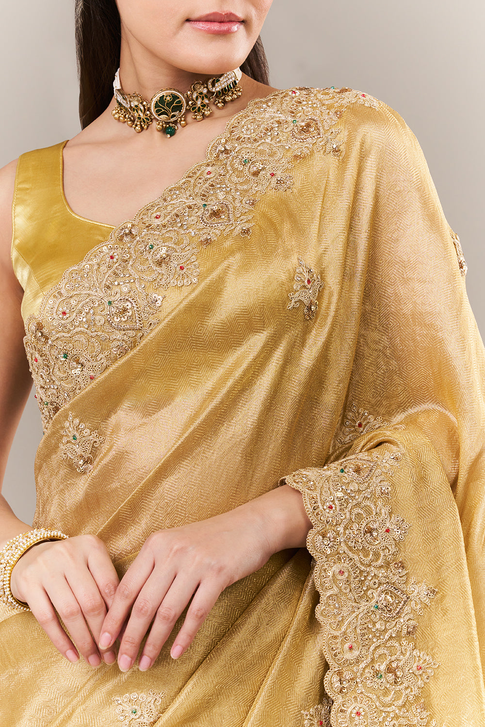 Golden Tissue Silk Woven Saree with Zari and Sequin Work