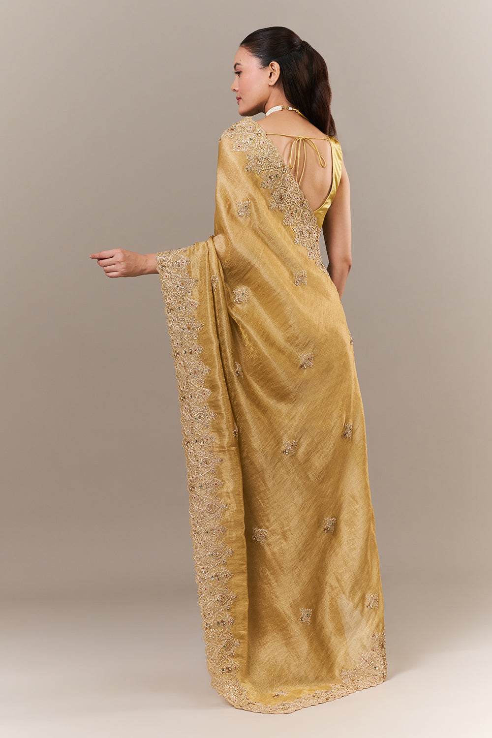 Golden Tissue Silk Woven Saree with Zari and Sequin Work