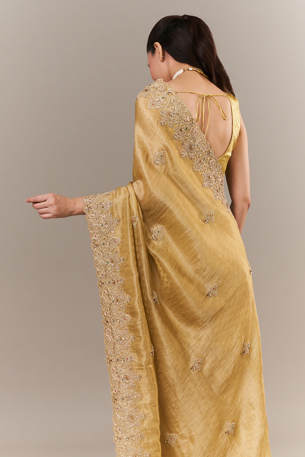 Golden Tissue Silk Woven Saree with Zari and Sequin Work
