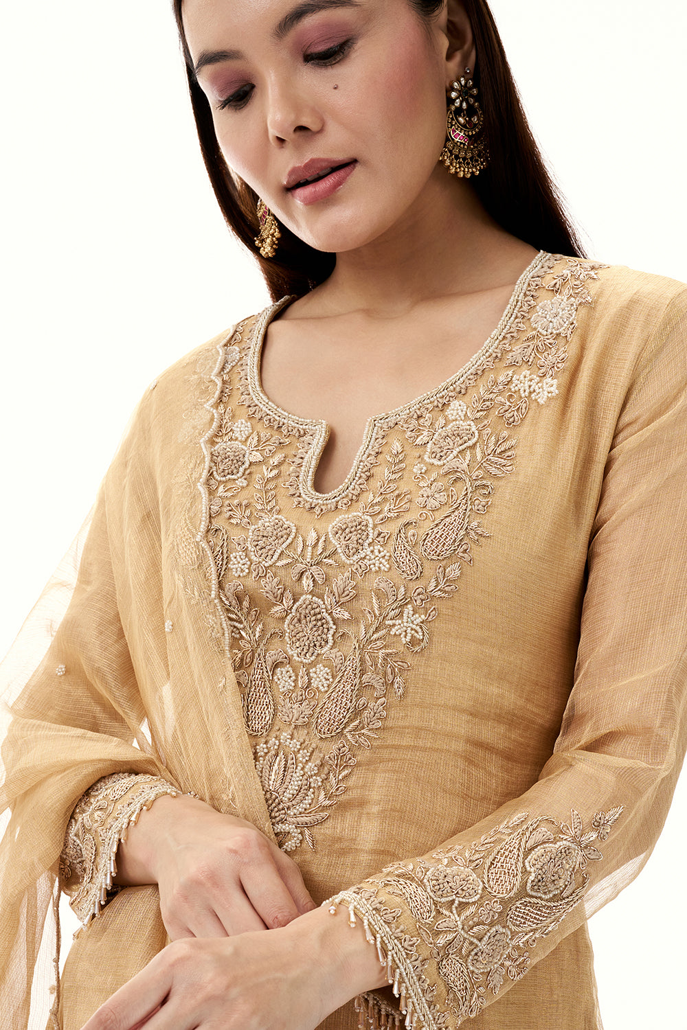 Golden Tissue Suit with Zardosi and Bead Work