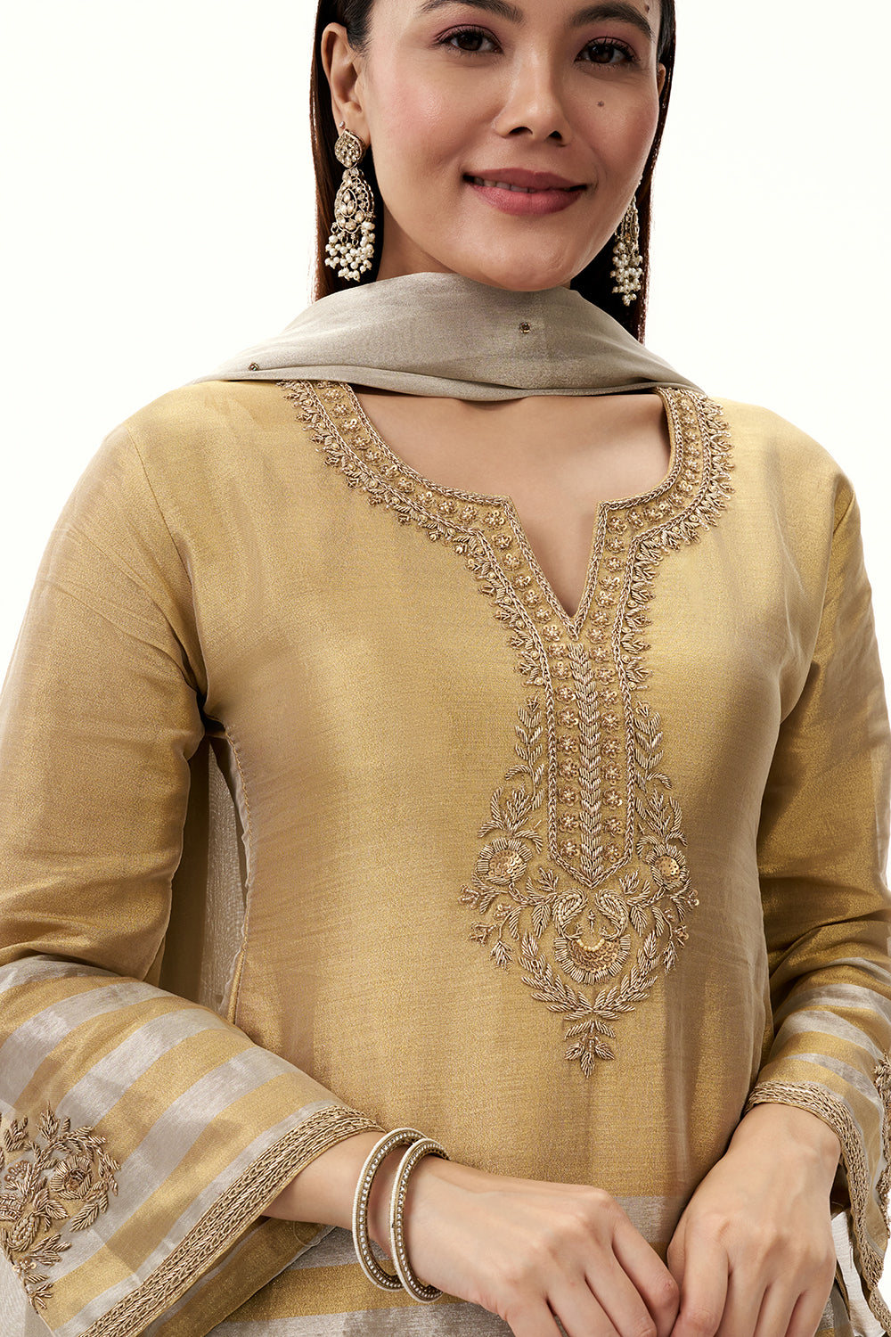 Golden Tissue Suit with Zardosi and Sequin Work