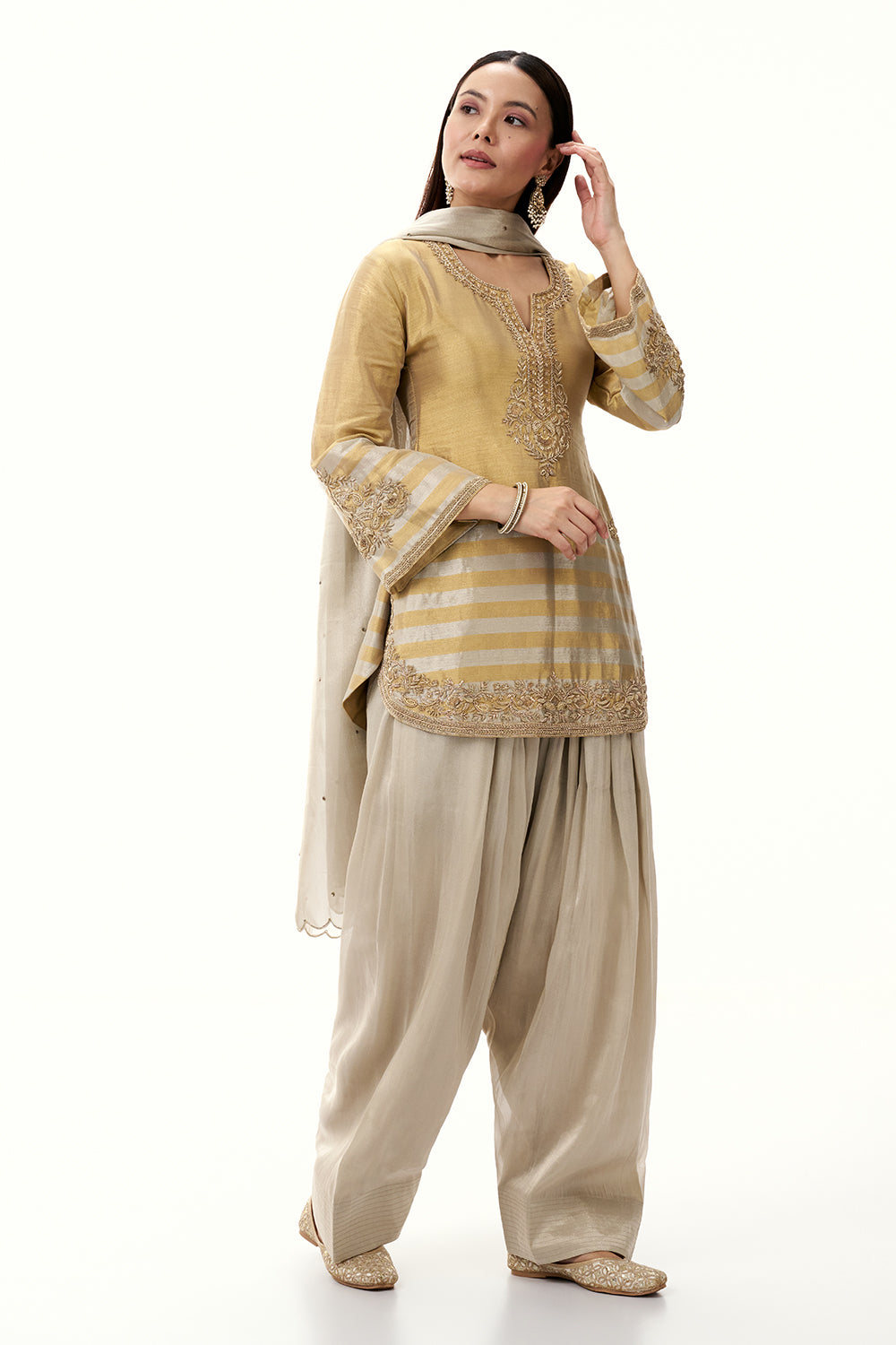 Golden Tissue Suit with Zardosi and Sequin Work