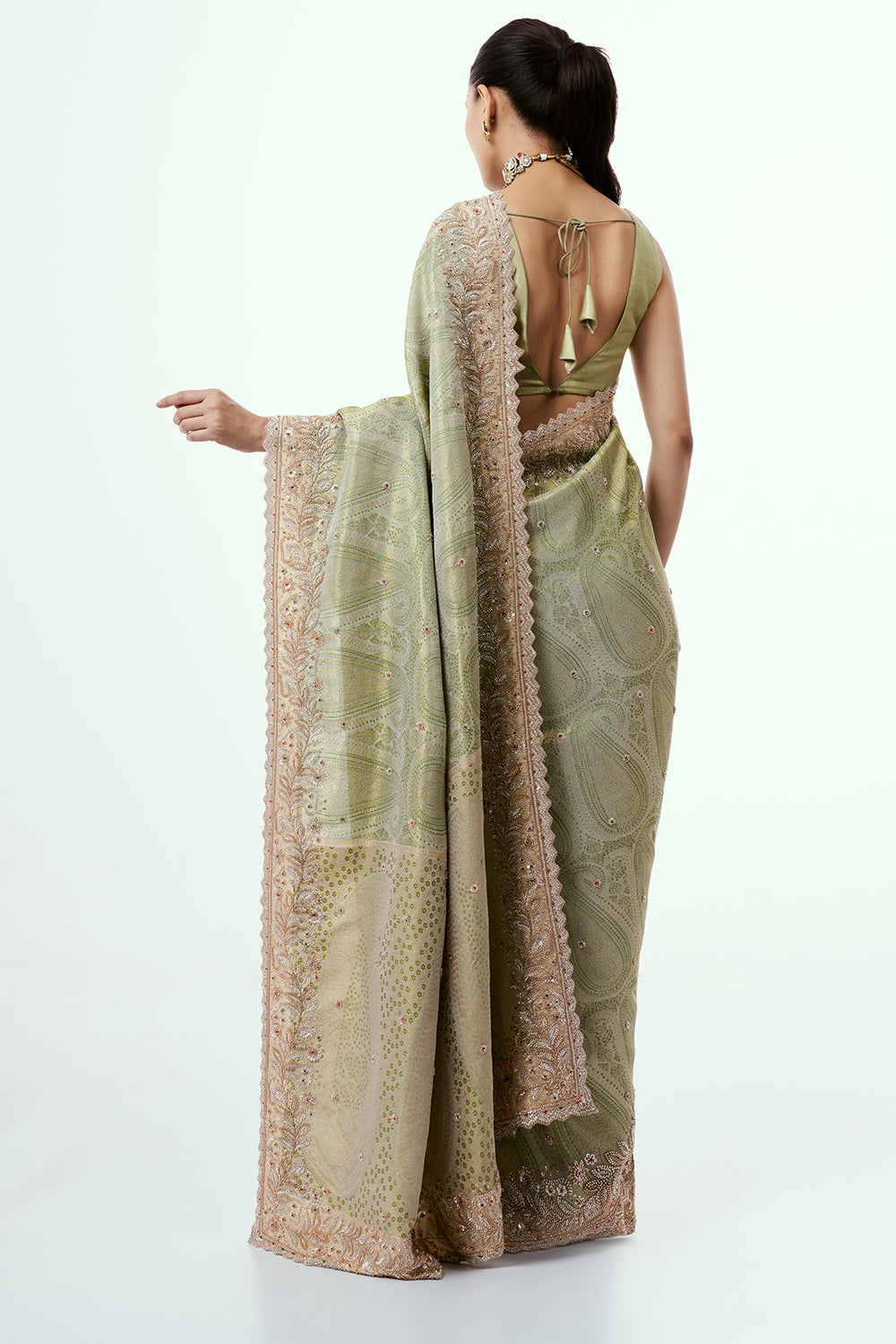 Grass Green Brocade Saree with Zari Work