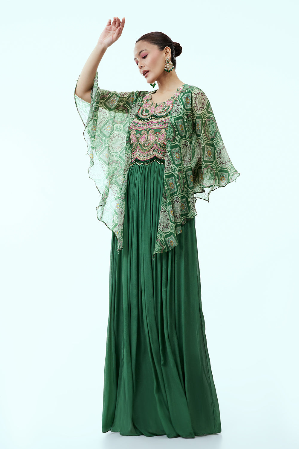 Green Anarkali Suit with Zardosi Moti and Zari Embroidery