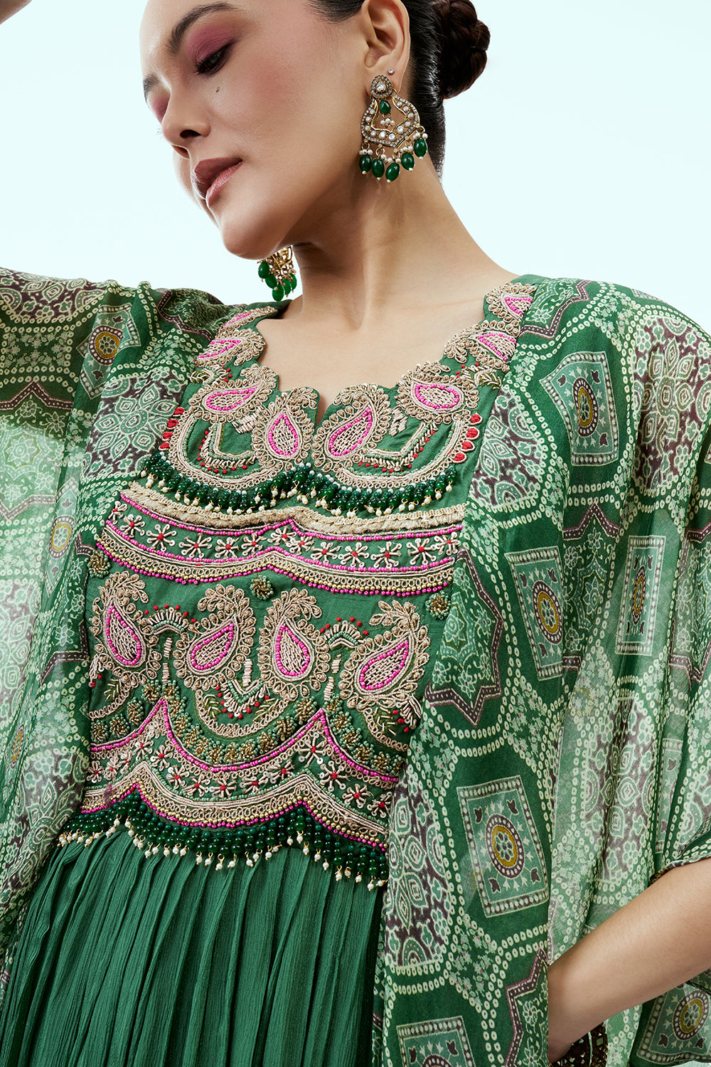 Green Anarkali Suit with Zardosi Moti and Zari Embroidery