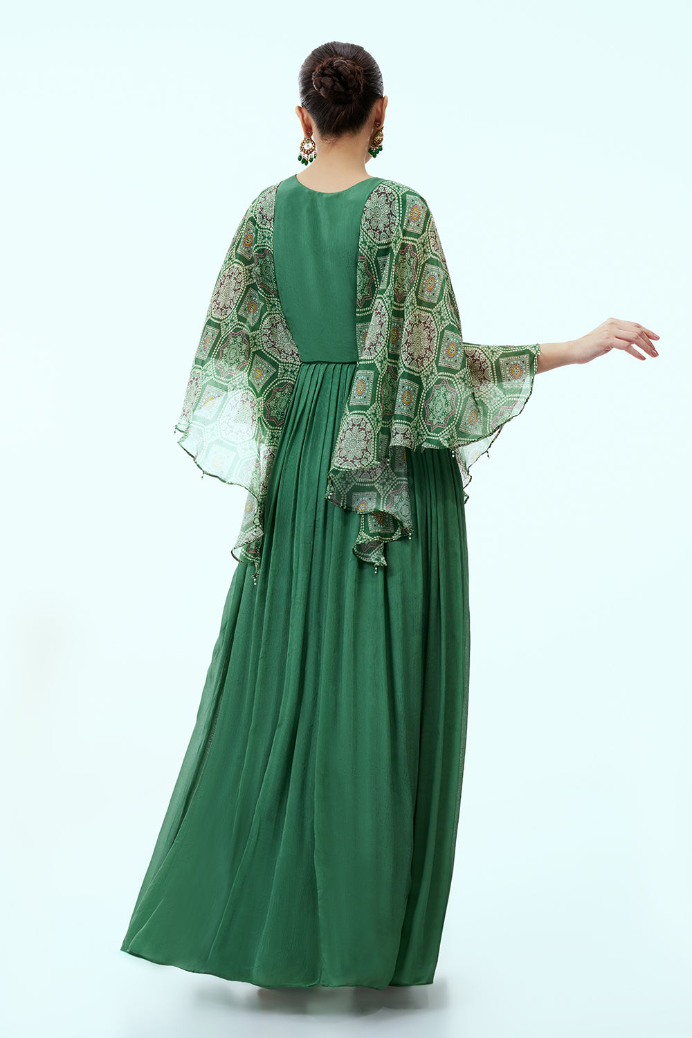Green Anarkali Suit with Zardosi Moti and Zari Embroidery
