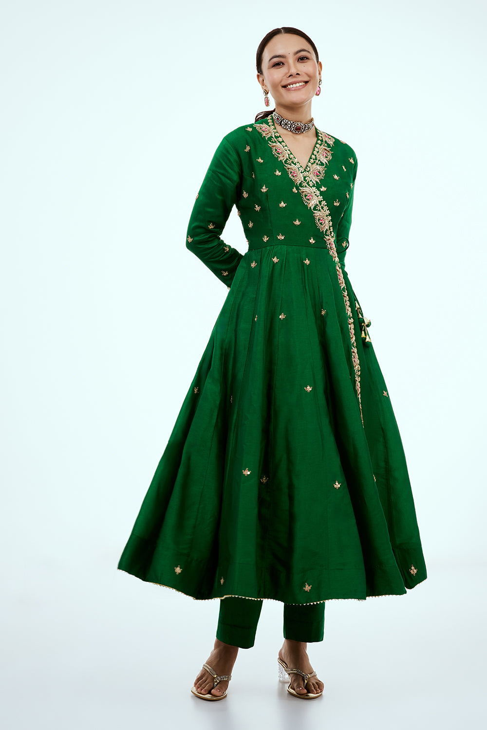 Green Art Silk Suit with Zardosi Work