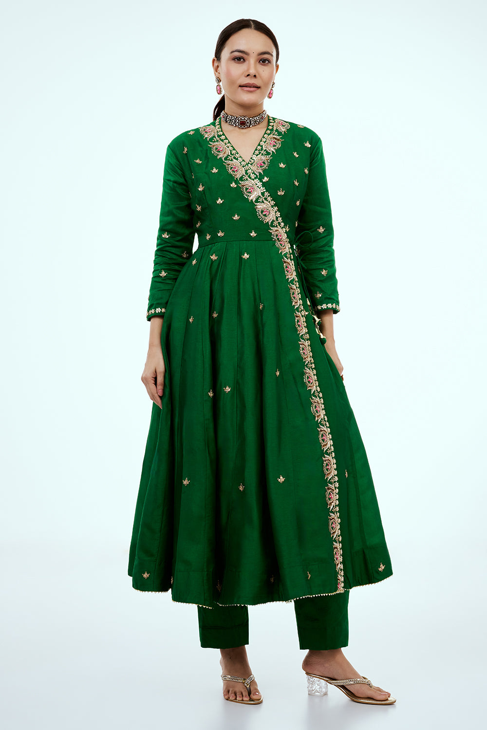 Green Art Silk Suit with Zardosi Work