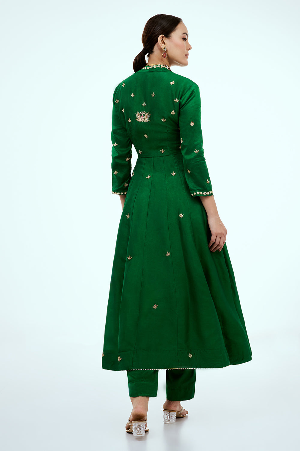 Green Art Silk Suit with Zardosi Work