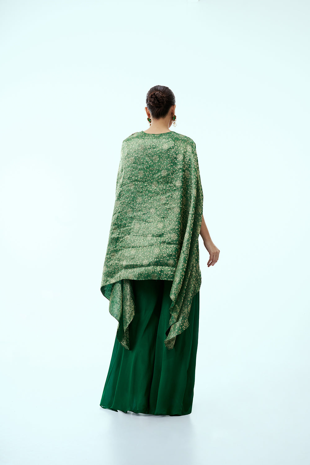 Green Brocade Indo Western Kaftan Top with Palazzo Pants