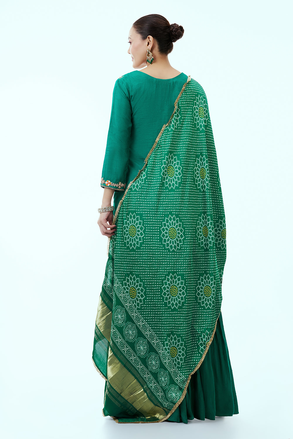 Green Cotton Silk Palazzo Suit with Zari and Zardosi Work