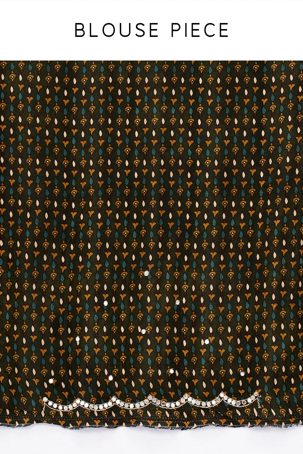 Green Crepe Half and Half Saree with Floral Motifs and Mirror Work