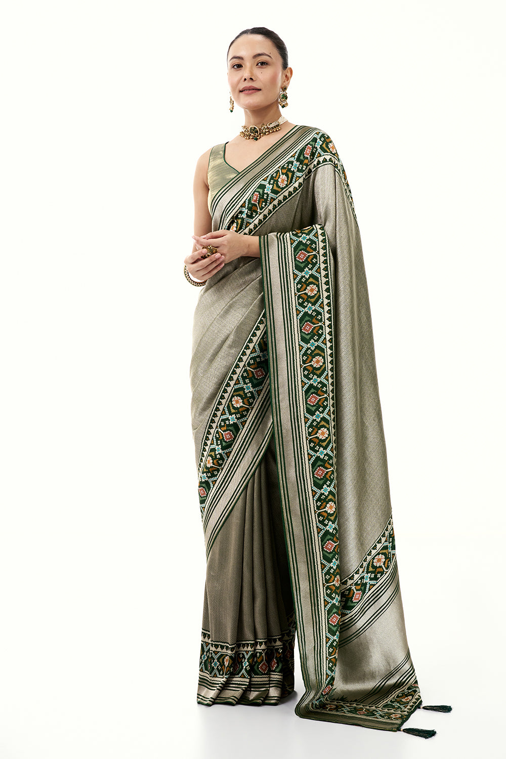 Green Jacquard Silk Saree with Patola Border