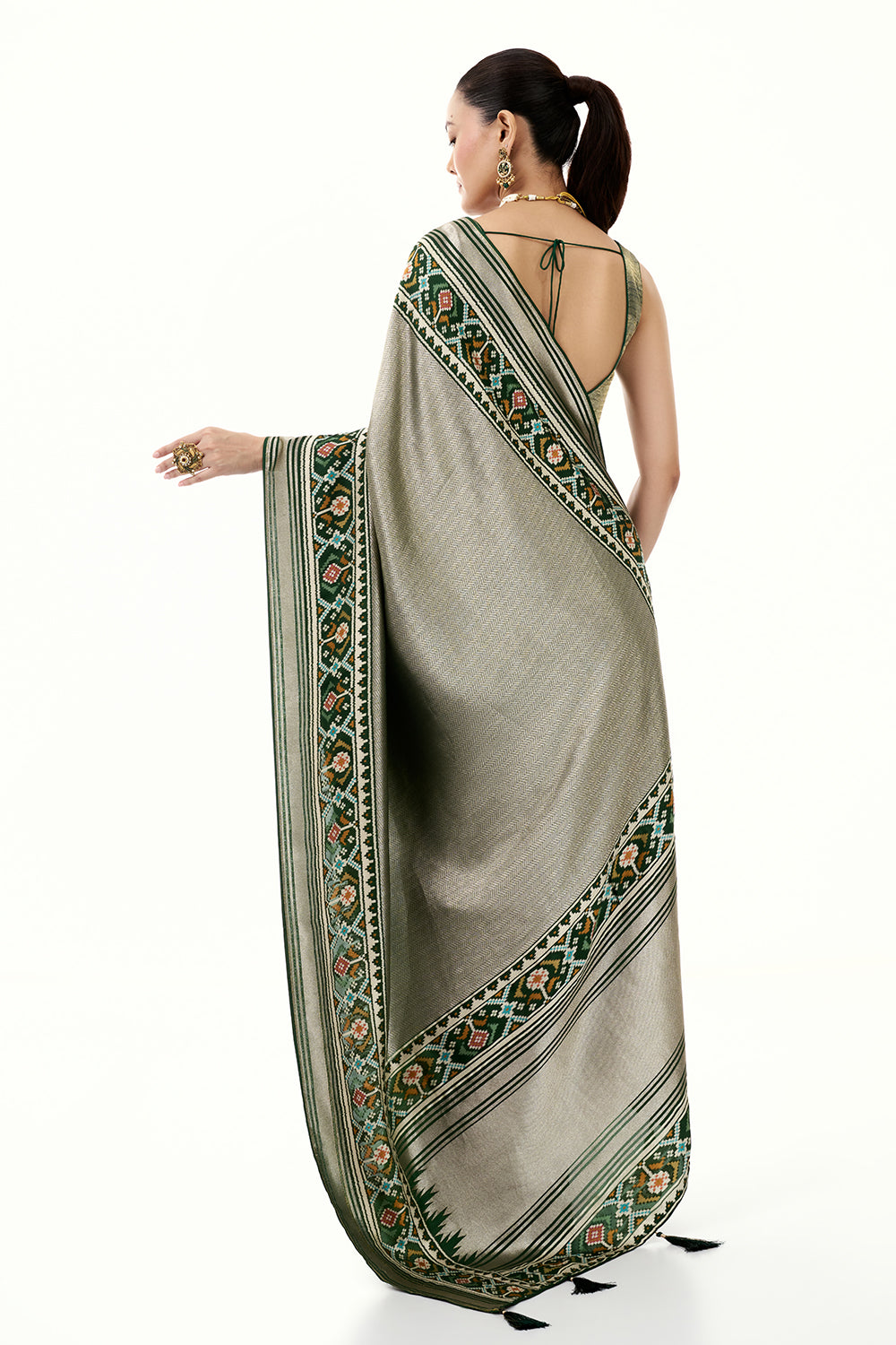 Green Jacquard Silk Saree with Patola Border
